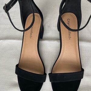 Cityclassified Black Suede Ankle-Strap Block Heels